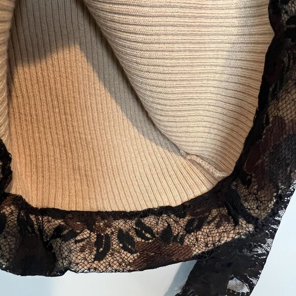 Simultaneous Black Tan Ribbed Sweater Italian 44 U.S. Size Medium Lace Sleeves - Picture 8 of 11